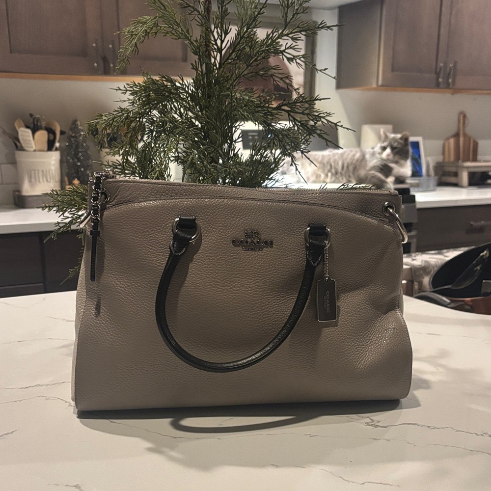 Coach Gray Leather Satchel with Black Handles
